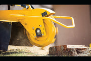 close up of stump grinder blades rotating