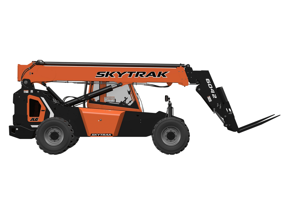 sideview of the skytrak 6042 with arm stowed